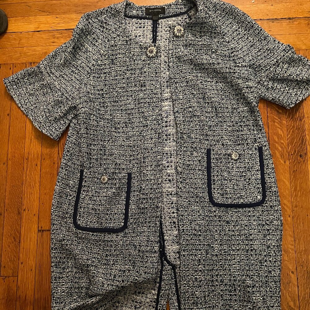 St. John Blue Tweed Car Jacket or Topper